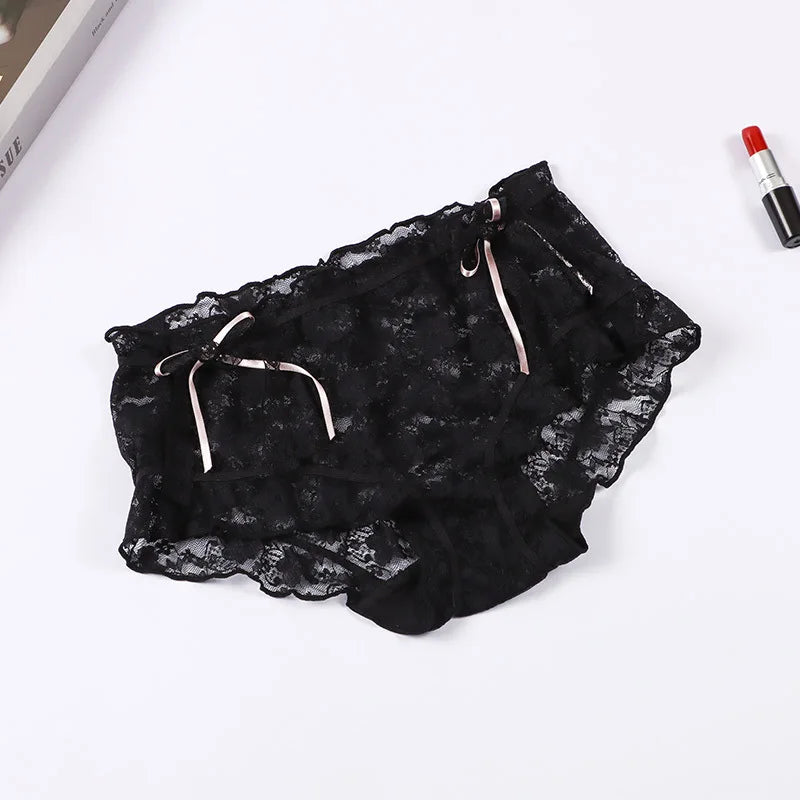 Plus Size Lace Briefs - Sweet Bow Ruffle Kawaii Japanese Style Women's Underwear