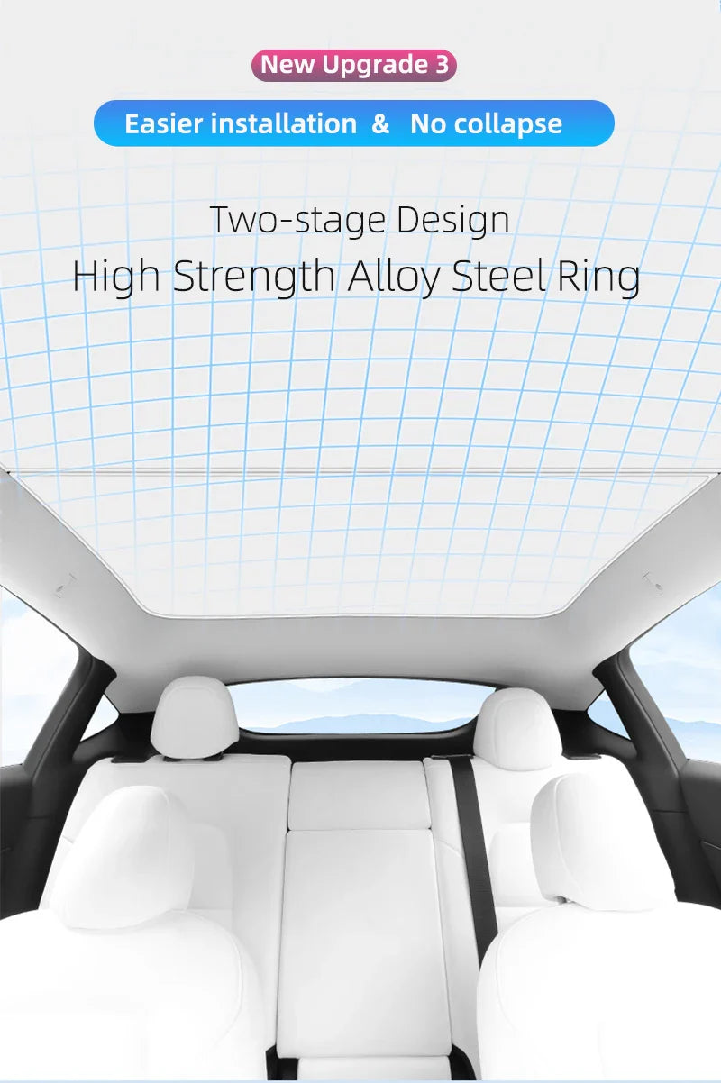 Upgraded Ice Cloth Buckle Sun Shades for Tesla Model 3 & Y (2021-2025) – Front & Rear Glass Roof Sunroof Skylight Covers