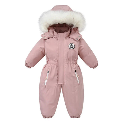 Winter Baby Ski Suit - Warm Waterproof Velvet Jumpsuit for Boys & Girls, 1–5 Years