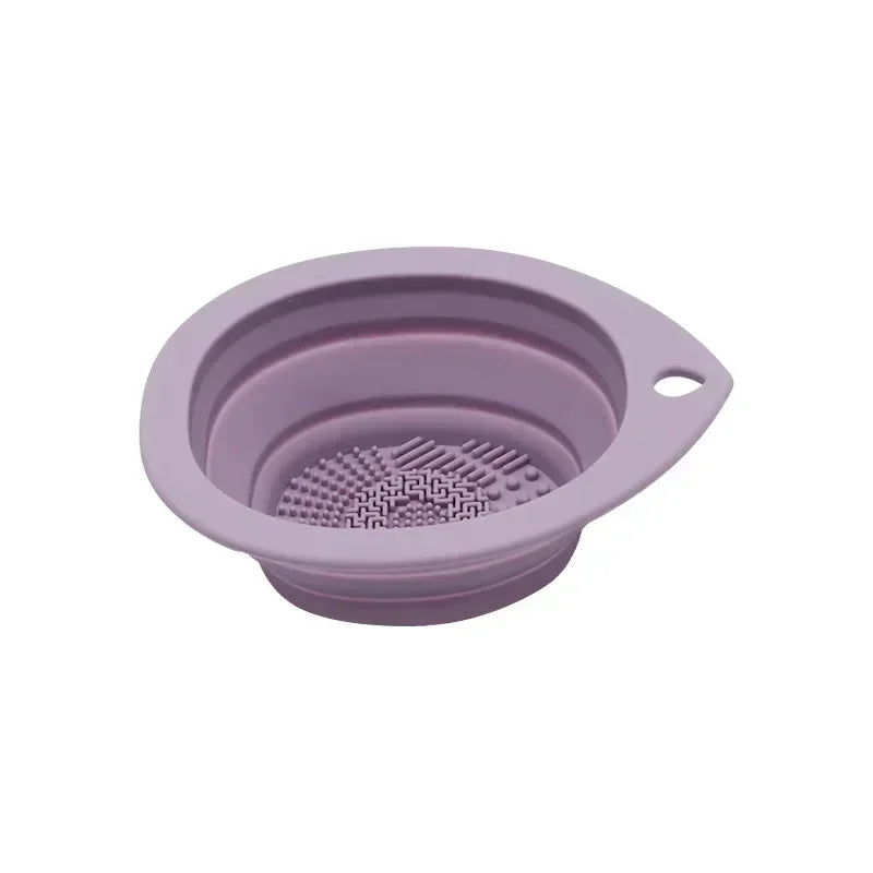 Silicone Makeup Brush Cleaner Bowl – Folding Powder Puff & Eyeshadow Brush Washing Mat, Soft Beauty Scrubber Tool