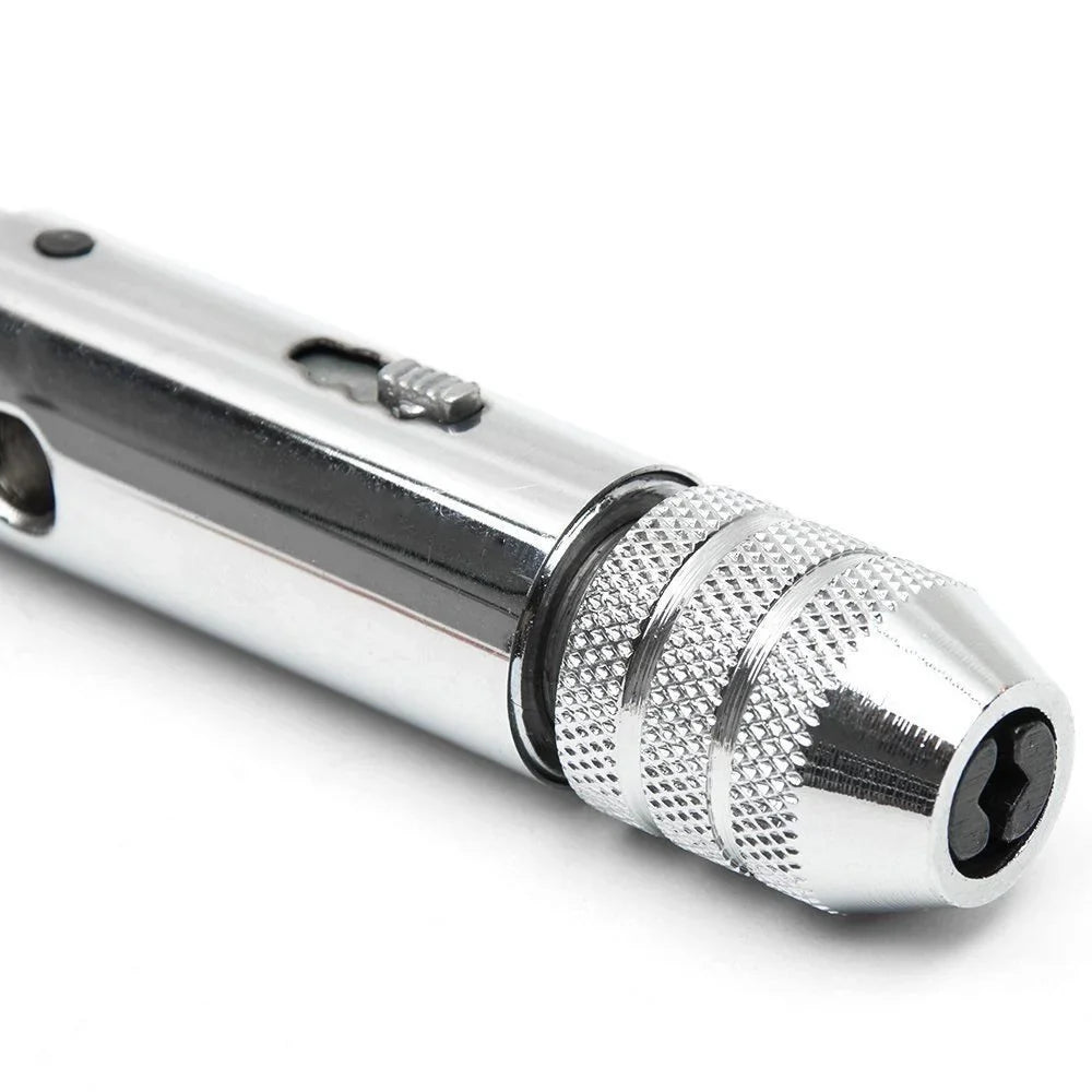 Adjustable Silver T-Handle Ratchet Tap Holder Wrench – 5pcs M3-M8 Machine Screw Thread Metric T-shaped Tap