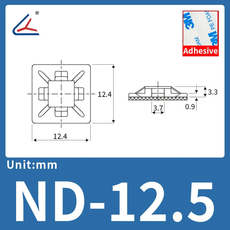 ND 20/50/100PCS Self-Adhesive Cable Tie Mounts – Zip Wire Tie Holder with Screw Hole Base