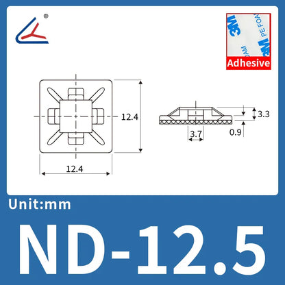 ND 20/50/100PCS Self-Adhesive Cable Tie Mounts – Zip Wire Tie Holder with Screw Hole Base