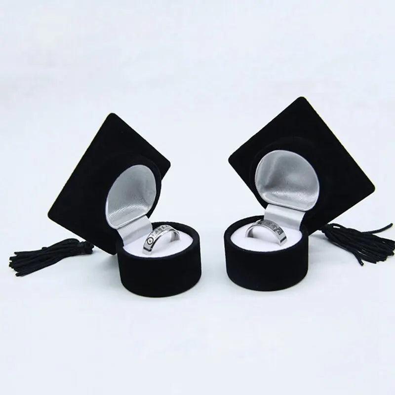 Velvet Ring Box with Graduation Cap Design – Jewelry Packaging for Wedding, Engagement, Earrings & Graduation Gift Organizer