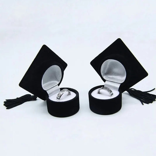Velvet Ring Box with Graduation Cap Design – Jewelry Packaging for Wedding, Engagement, Earrings & Graduation Gift Organizer