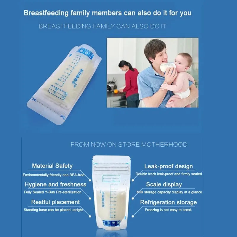 250ml Breastmilk Storage Bags: Self-Standing Baby Food Containers - Leak-Free Milk Freezer Bags, BPA-Free, Pack of 30
