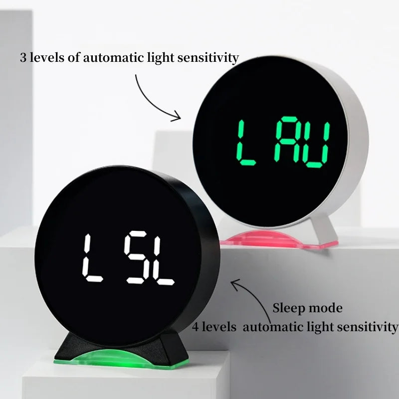 LED Digital Alarm Clock with Adjustable Brightness — Week, Date & Seconds Display, 2 Alarms, 12/24H Table Clock with Ambient Light