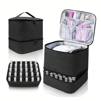 Women's Double Layer Nail Polish Storage Bag – Portable Travel Organizer for Essential Oils & Cosmetics