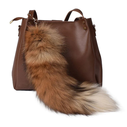 Natural Fox Fur Tail Keychain – 40cm Furry Racoon Bag Charm & Fluffy Keyring Accessory for Women