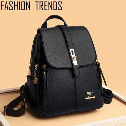 Luxury Women’s Leather Backpack - Black Vintage Casual Daypack, School Bag, and Rucksack for Girls