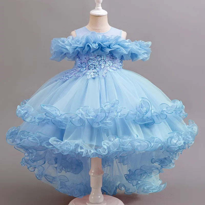 Girls Floral Sequin Princess Dress - Flower Girl Party Dress for Weddings, Birthdays & Christmas