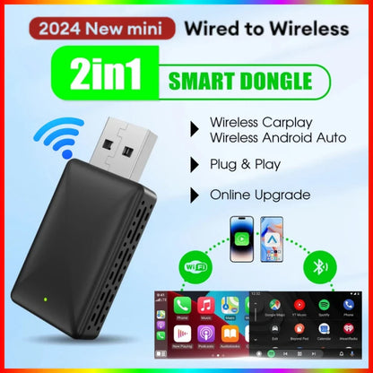 Wireless CarPlay and Android Auto Adapter for Toyota, Mazda, Nissan, Camry, Suzuki, Subaru, Citroen, Audi, Mercedes, Kia, Ford, Opel - Supports Spotify, Bluetooth