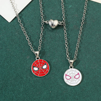 Spiderman Superhero Necklace Set - 2PCS Avengers Pendant Jewelry Gift for Couples & Valentine’s Day