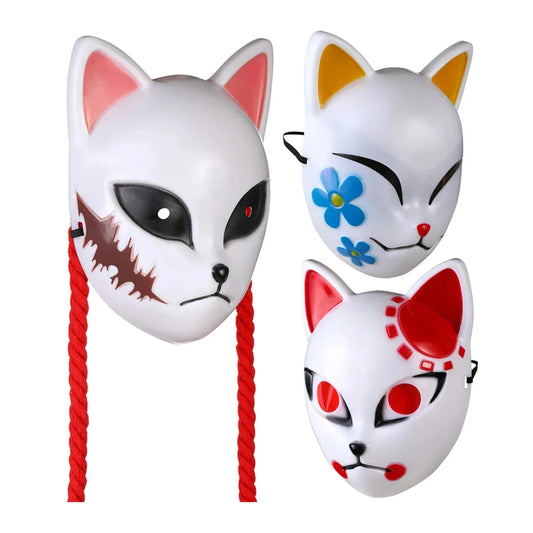 Anime Demon Cosplay Mask — Kimetsu No Yaiba Sabito & Makomo ABS Plastic, Deluxe Halloween Party Costume Props