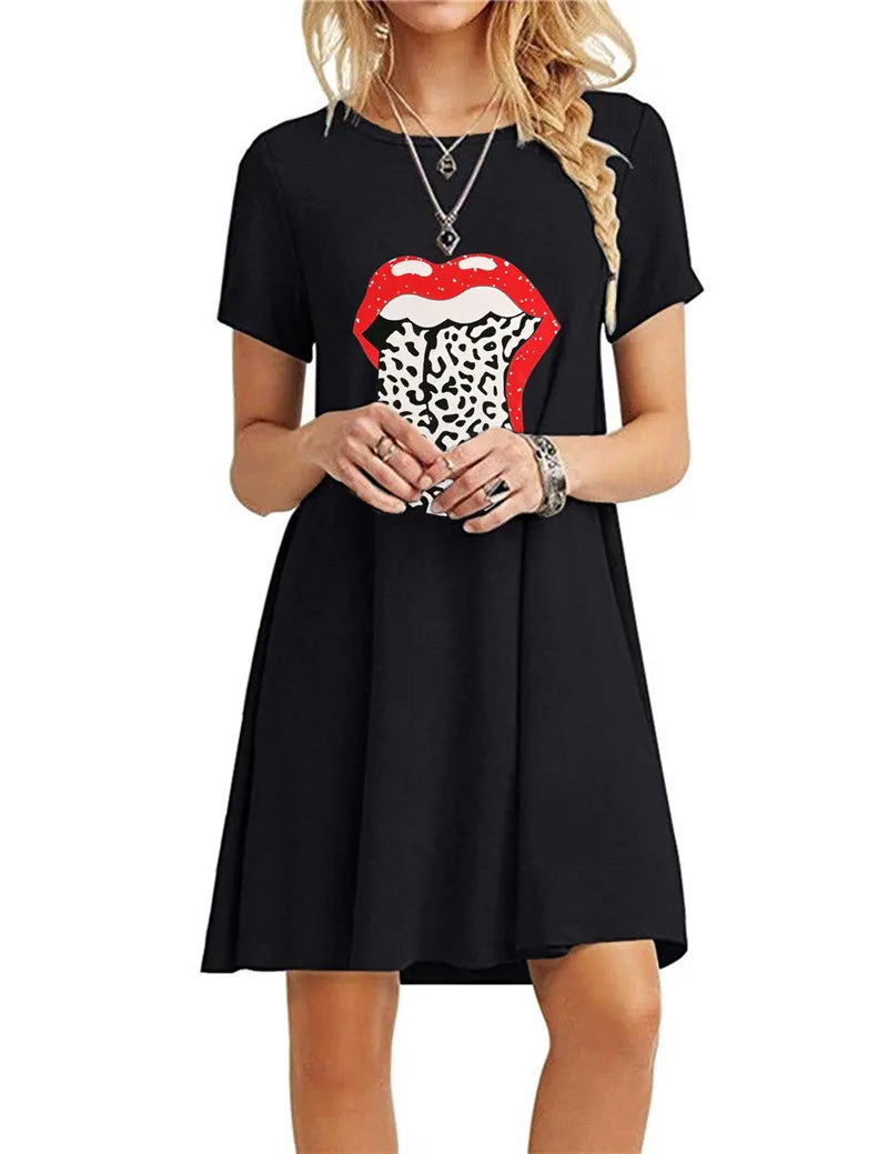 Women’s Leopard Print 3D Summer Dress – Short Sleeve Loose Casual Mini Dress, Streetwear Fashion