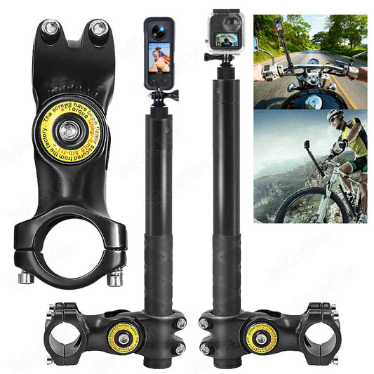 Motorcycle & Bicycle Selfie Stick Mount – Handlebar Bracket for Insta360 X5/X4/X3 & GoPro Hero 13-8