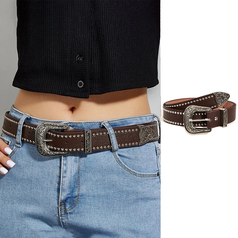 Punk Girl Bullet Rivet Belt — Goth-Inspired Leather Waistband, Fashionable Statement Accessory
