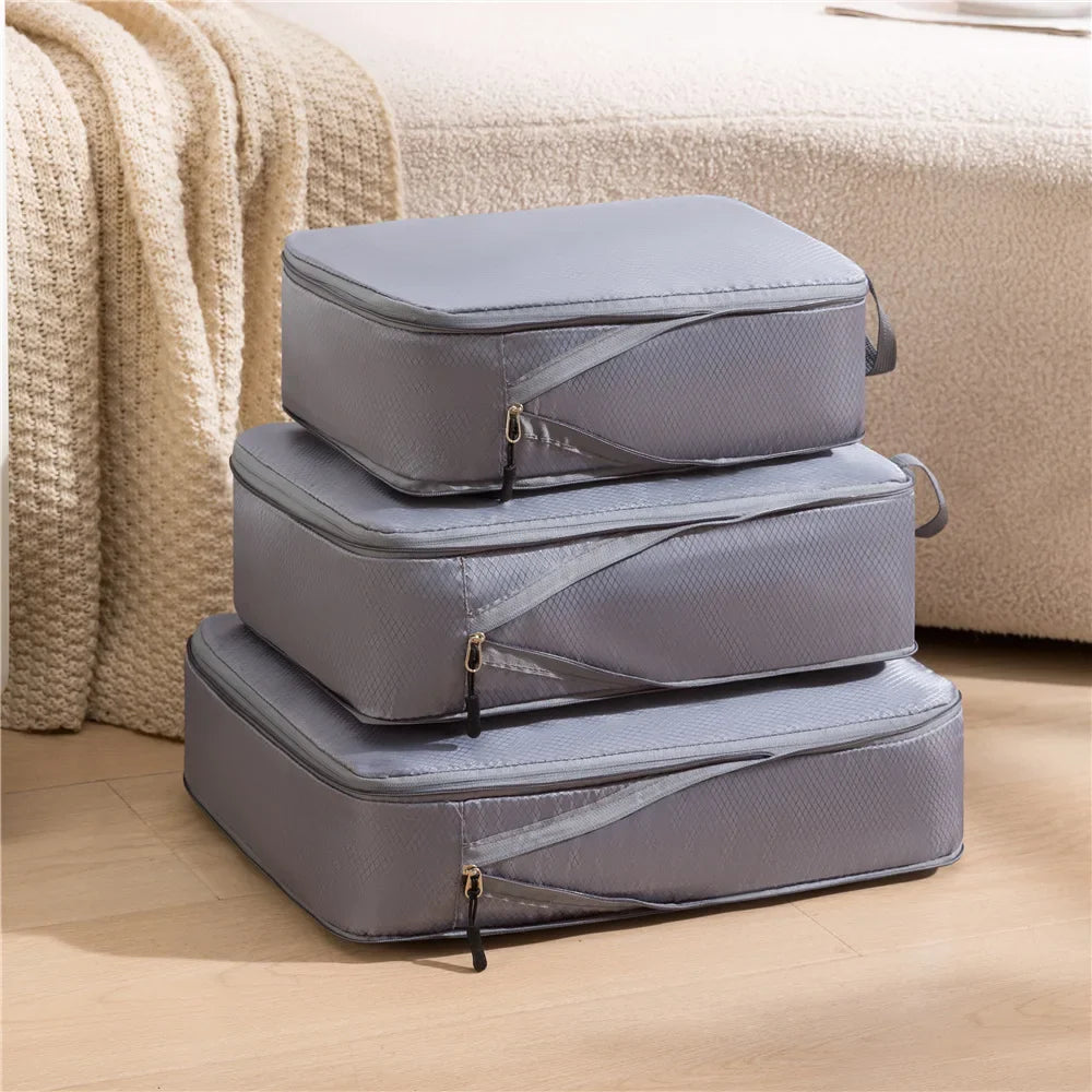 3pcs Travel Packing Bag Set | Compressible Waterproof Nylon Organizer for Suitcase, Luggage, Portable