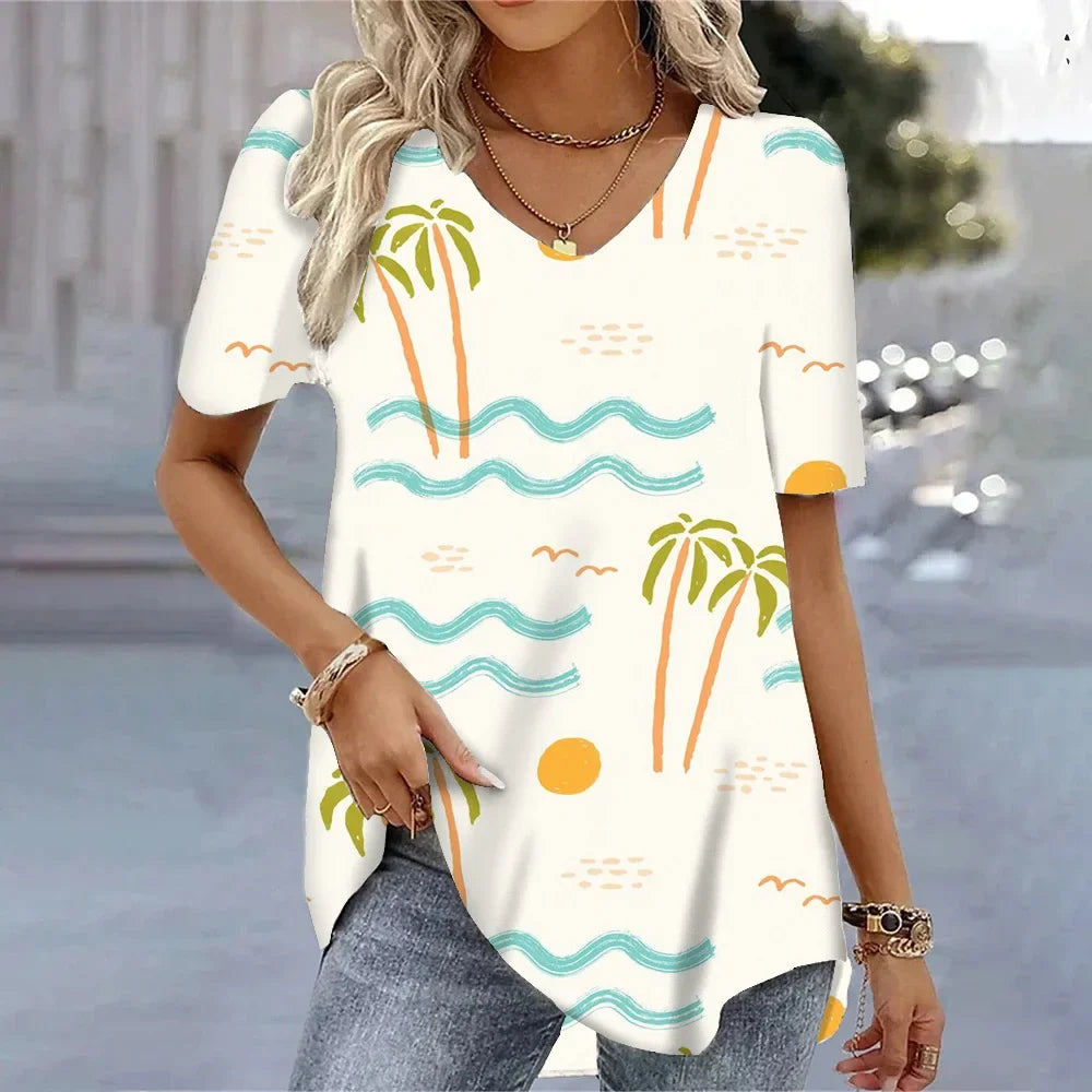 3D Floral Print T-Shirt - Women's Harajuku Casual Loose Fit Summer Crewneck Top