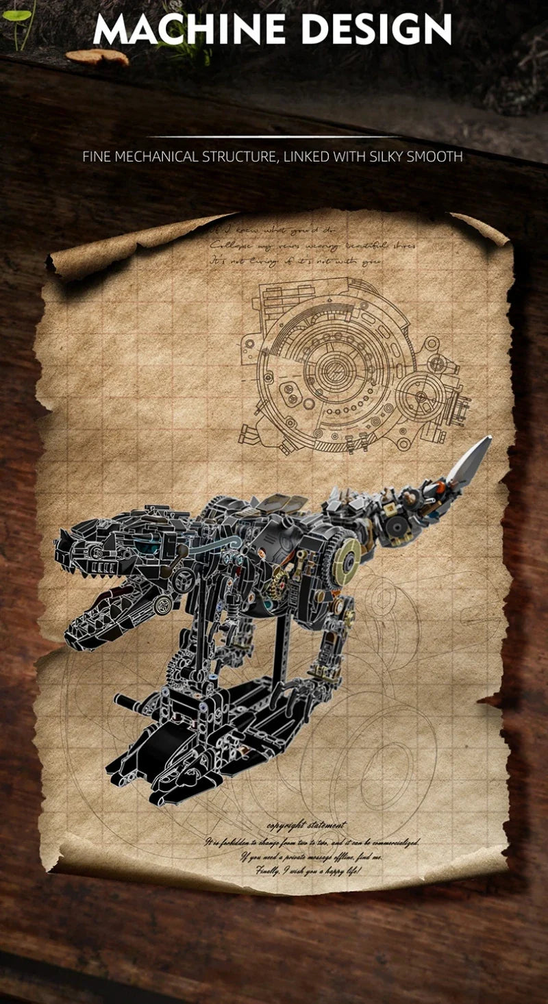 STEM Jurassic Mechanical Dinosaur Building Blocks – Light-Up T-Rex Model Toy for Kids