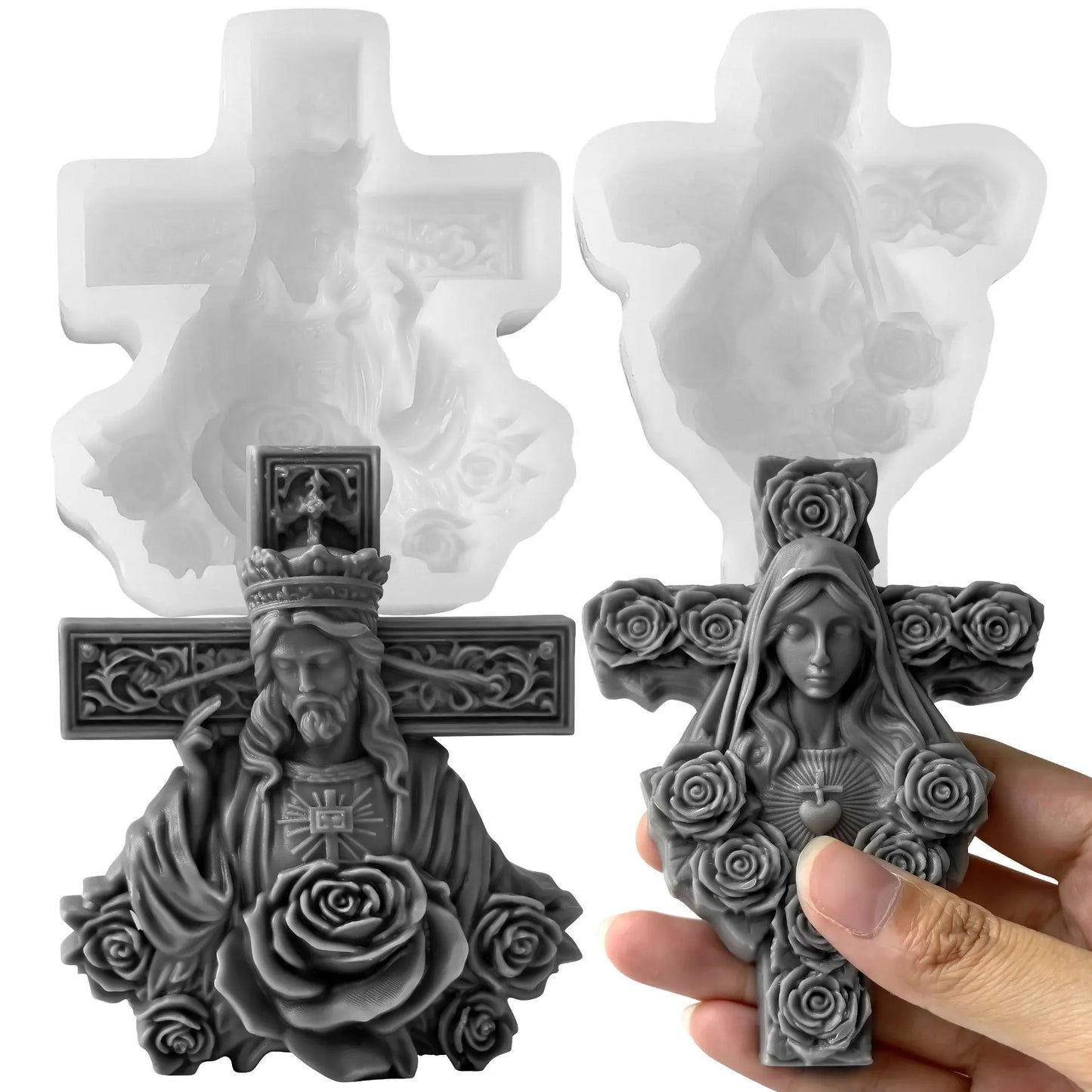 Silicone Candle Mold — Cross of Jesus & Mary DIY Mold for Resin, Plaster, and Christmas Candle Making Supplies