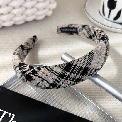 Autumn/Winter Black & White Plaid Headband – Sponge Wide Hair Band, Elegant Hair Hoop for Women & Girls, Fashion Hair Accessories