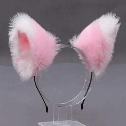 Lolita Animal Cat & Fox Ear Hair Hoops — Cosplay Faux Fur Hairband for Girls, Halloween Anime Headwear Accessory