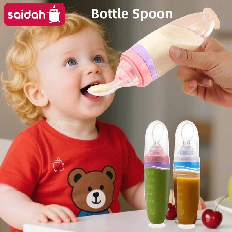 120ml Infant Silicone Food Squeeze Feeder – Baby Fruit Puree & Rice Paste Dispenser with Detachable Spoon
