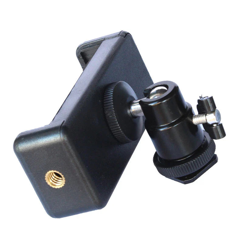 Hot Shoe Phone Clip Universal Mobile Holder Bracket with 1/4'' Screw Mount, Tripod Monopod Stand for SLR Camera