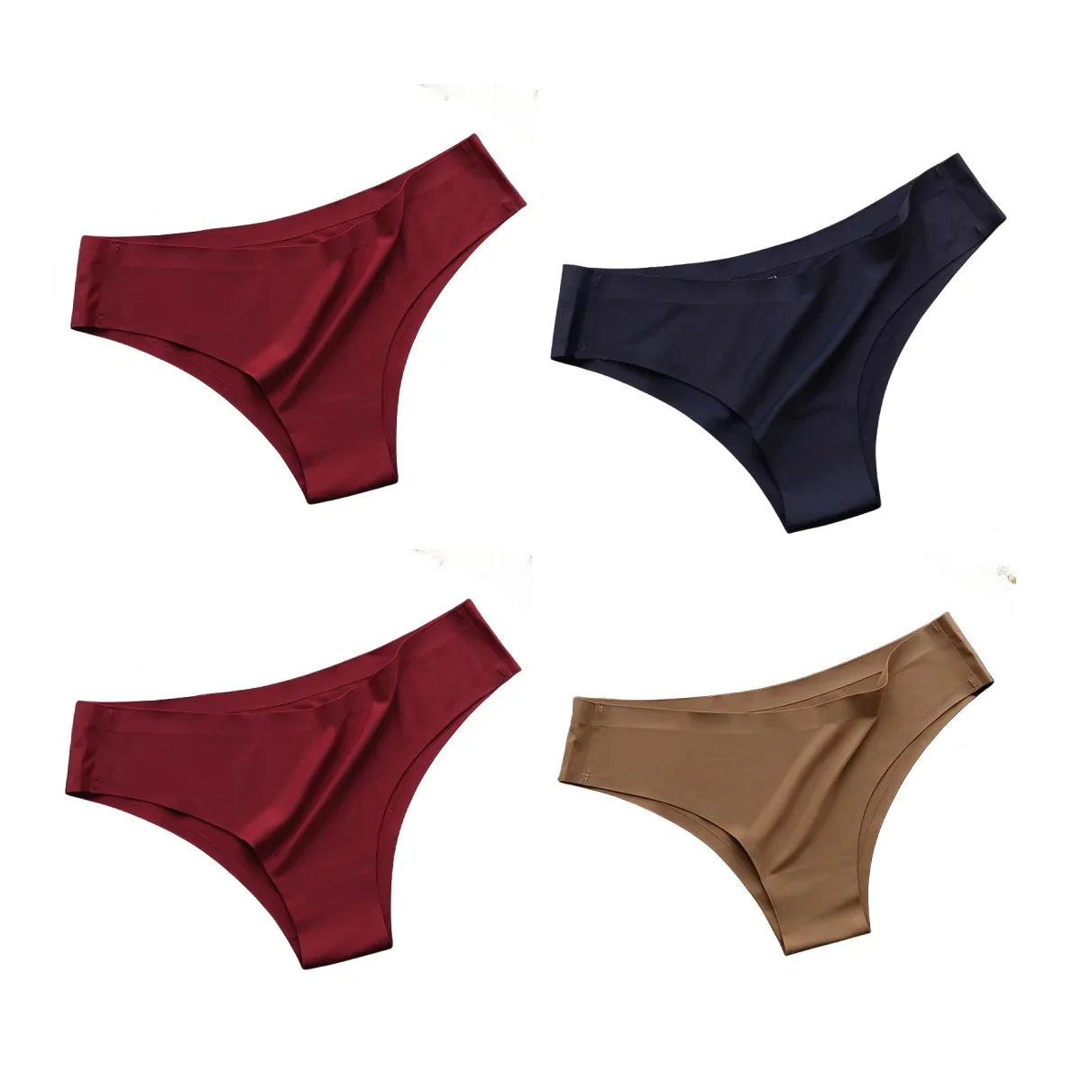 4PCS Seamless Ice Silk Panties Set for Women – Low Waist G-String, Soft Ultra-Thin Sexy Underwear Briefs