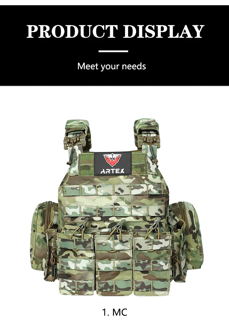 ARTEX Tactical Vest – 1000D Nylon, Quick Release, 6094K with Triple Magazine Pouch for Hunting & Airsoft Combat