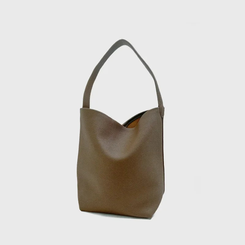 Motingsome Soft Cowhide Women's Bucket Bag – Elegant French Style, Large Tote, Luxury Thick Real Leather, 2022