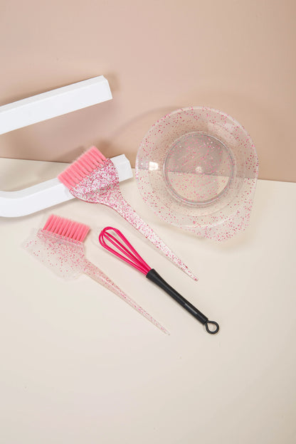 4pcs Hair Styling & Highlight Dyeing Set – Sparkling Comb, Oil Brush, Single-Sided Soft Hair Pearl Dyeing Brush