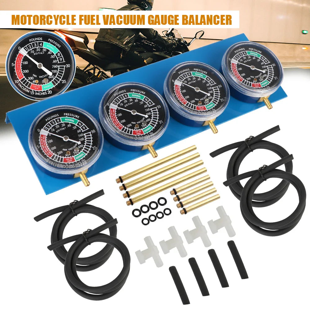 2/4 Cylinder Motorcycle Carburetor Synchronizer Kit — Ignition Tester & Balancer Gauge Set for Motorbike Diagnostics