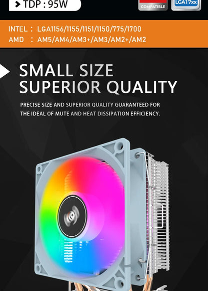 Aigo CPU Cooler — 2/4/6 Heat Pipe Radiator with 3-Pin PWM Silent RGB Fan for Intel LGA 1700/1150/1155/1156/1366 & AMD AM2/AM3/AM4