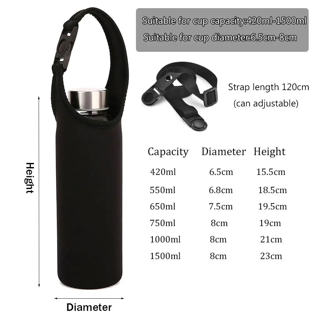 Insulated Water Bottle Carrier Bag - Adjustable Shoulder Strap Neoprene Bottle Cover Pouch for 550ml 750ml 1000ml 1500ml Bottles