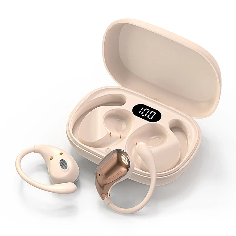 Bluetooth 5.4 Ear Hook Headphones – TWS Wireless HiFi Stereo Waterproof Earbuds with LED Display, Touch Control & Long Battery Life