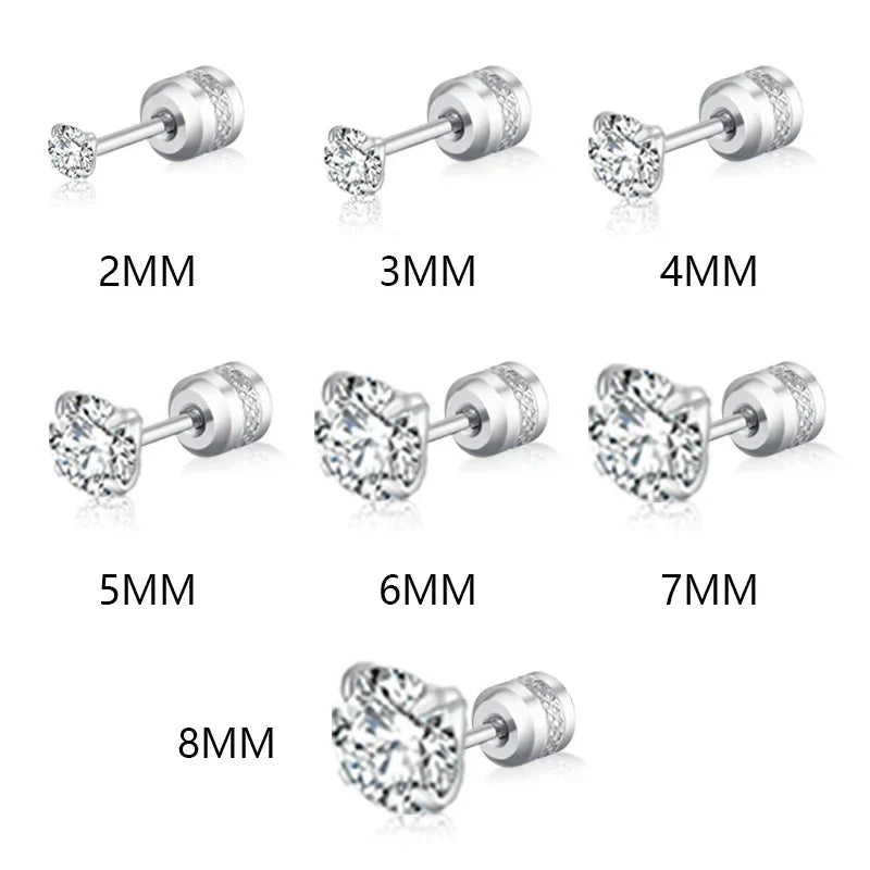 Medical Stainless Steel Zircon Ear Stud Earrings – Hypoallergenic Crystal Cartilage & Tragus Piercing Jewelry with Screw Back