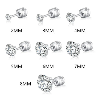 Medical Stainless Steel Zircon Ear Stud Earrings – Hypoallergenic Crystal Cartilage & Tragus Piercing Jewelry with Screw Back