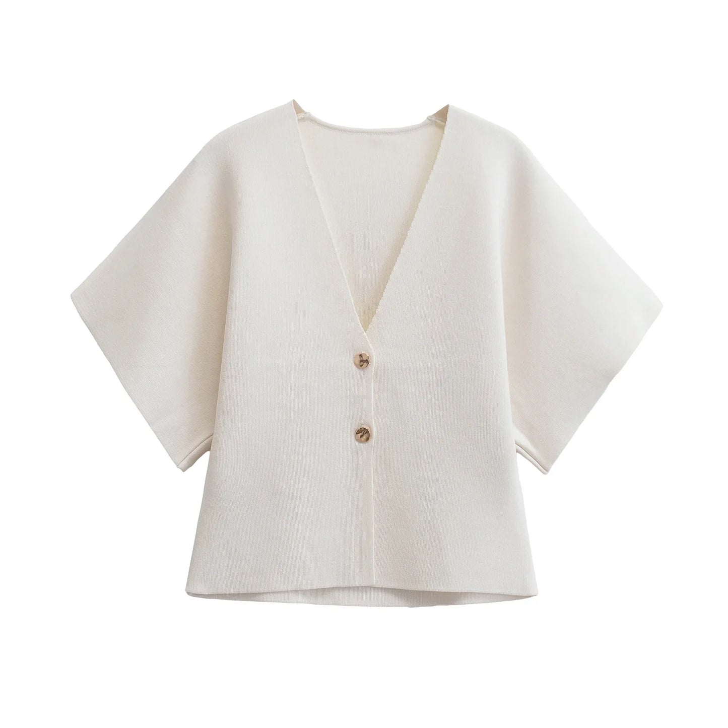 2024 Women’s Casual V-Neck Short Sleeve Knitted Top – Simple Plain Autumn Fashion
