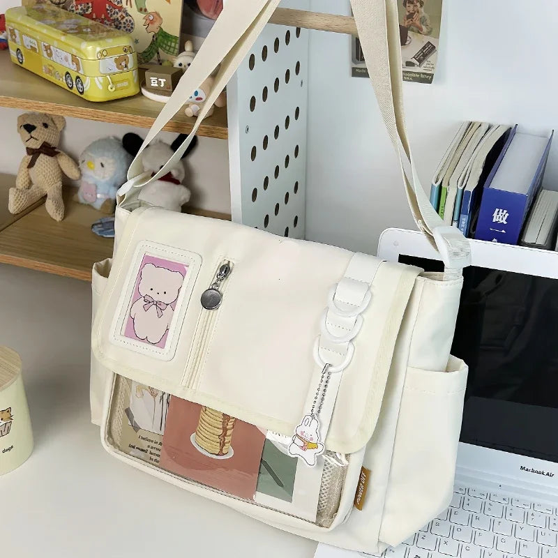 Y2K Transparent Ita Crossbody Bag – DIY Badge Display School Bag for Teenage Girls