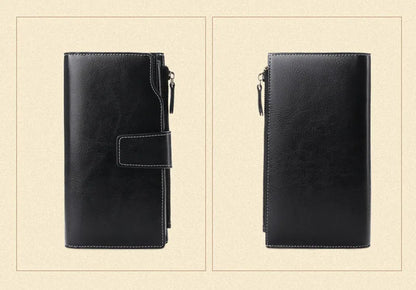 2024 New RFID Long Women’s Wallet — Genuine Leather Clutch with Zipper Coin Pocket, Card Holder & Printed Design