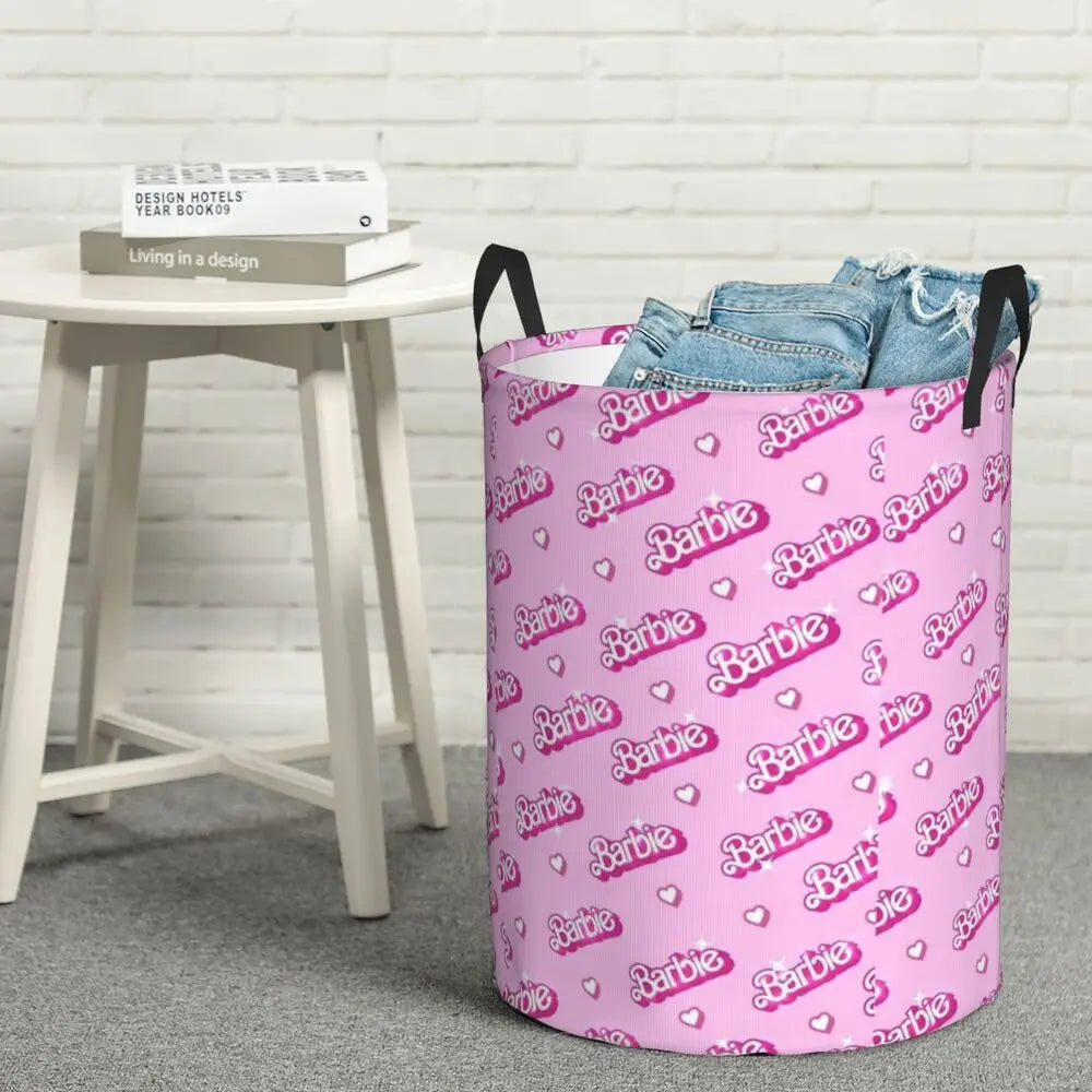 Custom Barbie Logo Laundry Basket – Collapsible Large Capacity Clothes Storage Bin, Disney Baby Hamper