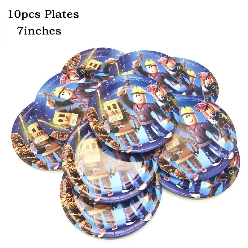 Hot Robot Roblox Kids Party Supplies Set – Disposable Tableware with Paper Plates, Cups, Balloons for Birthday & Baby Shower Decorations
