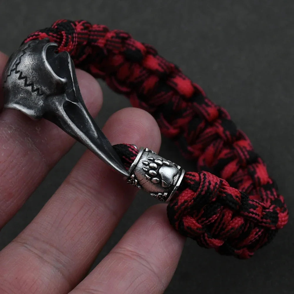 Odin Crow Skeleton Viking Bracelet - Norse Rune Bead Paracord Rope Valknut Eagle Pendant Amulet Jewelry Gift