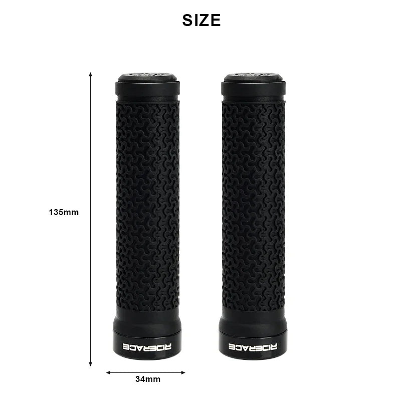 MTB Bicycle Handlebar Grips – Soft Rubber Non-Slip Grips with Single-Sided Lock & End Plugs for Mountain Bikes
