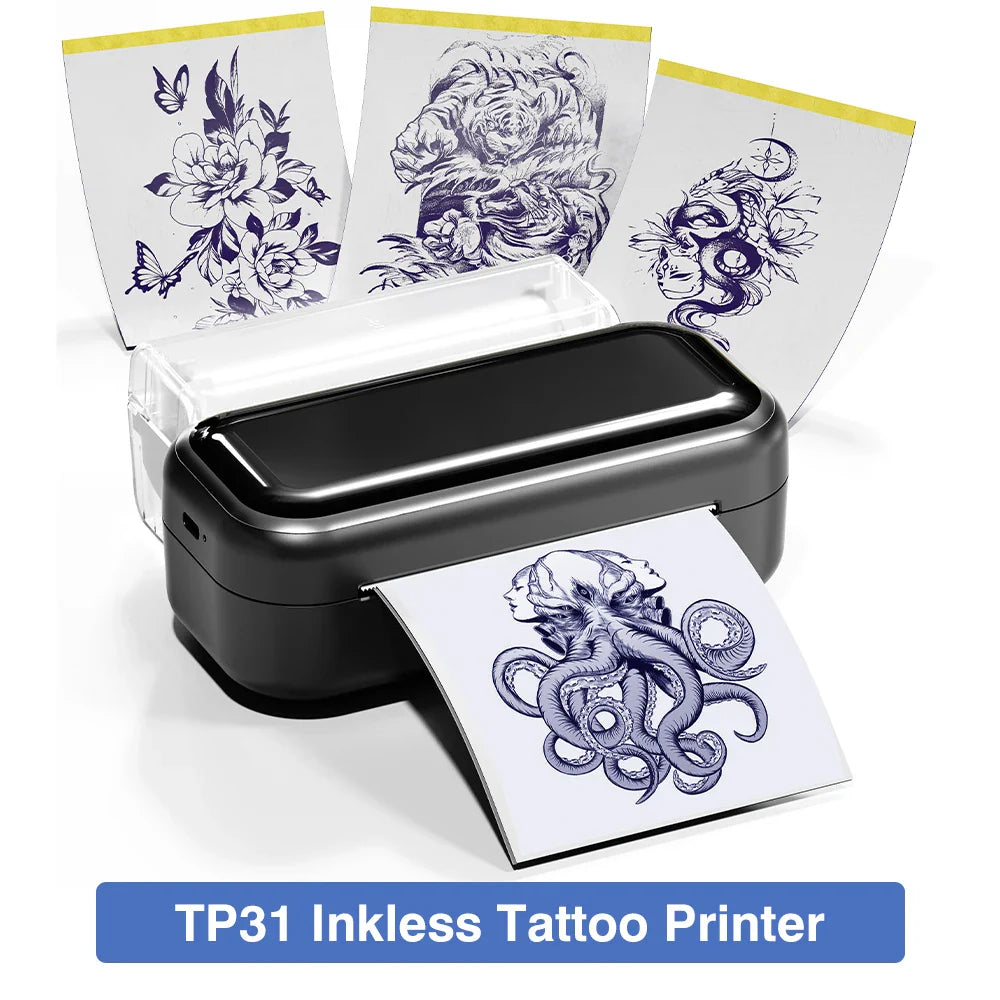 TP31 Thermal Tattoo Stencil Printer – Wireless Bluetooth Mini Portable Printer with Transfer Paper for Tattoo Artists
