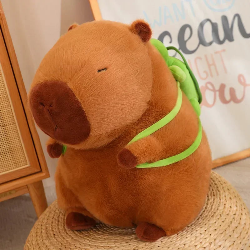 Cute Turtle & Capybara Plush Backpack Pendant – Strawberry Hat Soft Stuffed Toy for Kids Birthday Gift