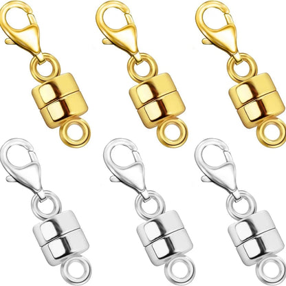 4pcs Magnetic Necklace Clasps - 14K Gold & Silver Plated Jewelry Clasp Converters with Lobster Closure