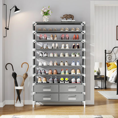 Tribesigns 10-Tier Shoe Rack Organizer – Vertical Shoe Shelf with 4 Drawer Bins, Holds 32 Pairs for Closet & Entryway